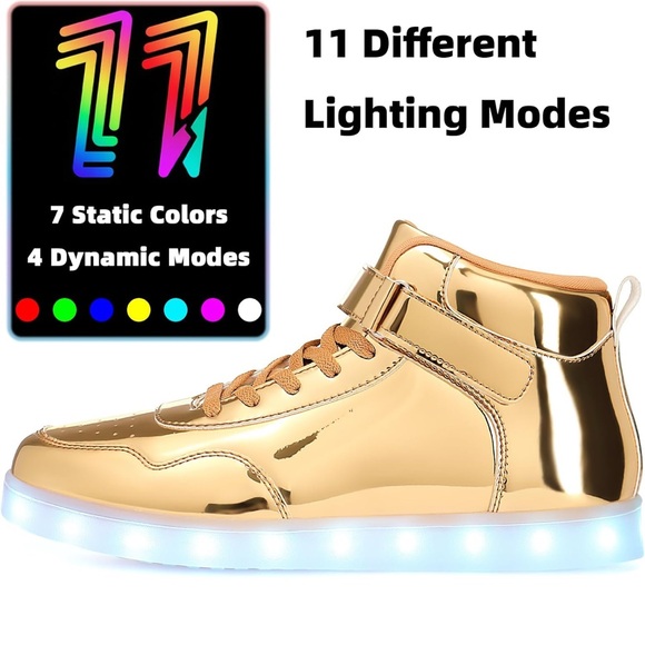 APTESOL Gold High Top LED Light Up Sneakers USB Rechargeable Size 5 - Picture 1 of 12